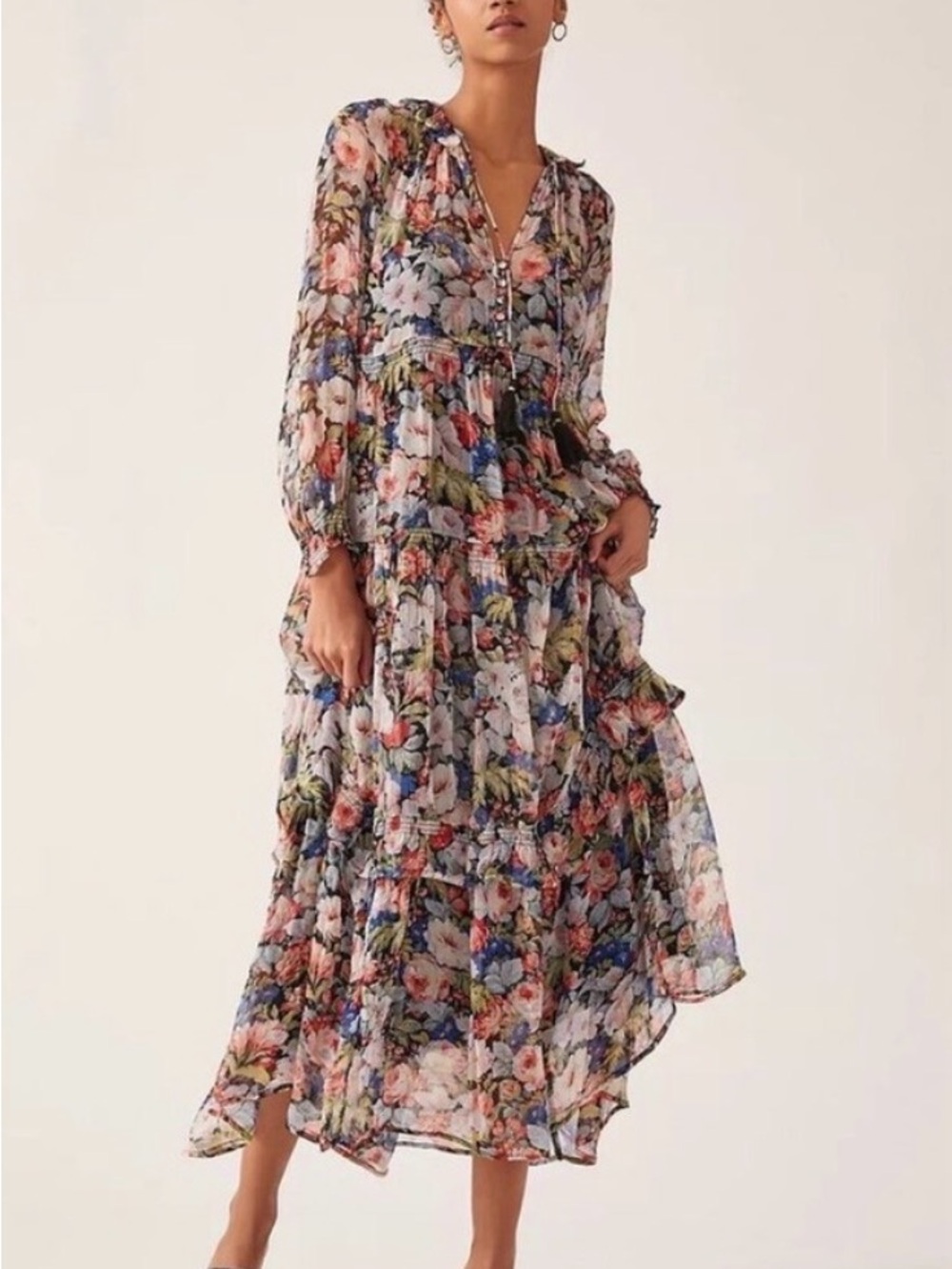 Anthropologie The Marais Printed Chiffon Maxi Dress